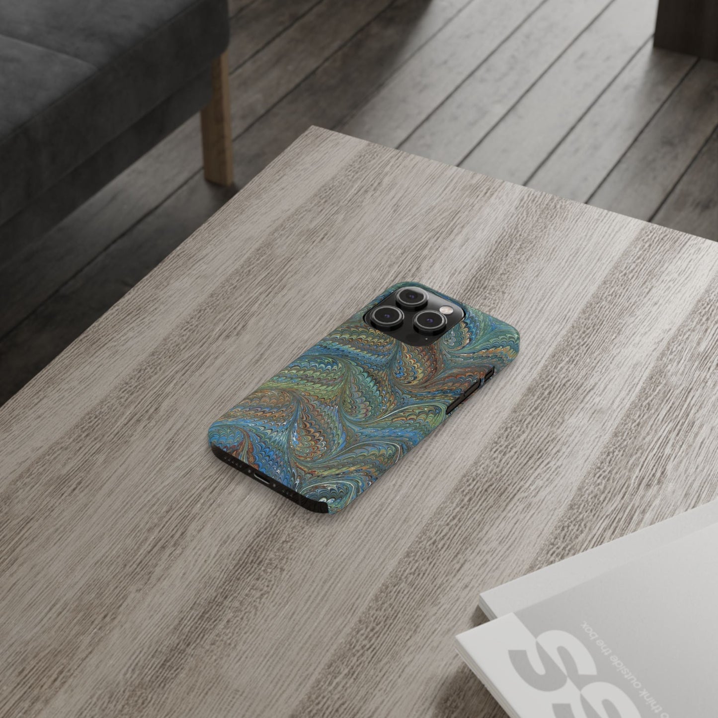Blue and Green Italian Marbled Swirl Design, Italy Feather Phone Case, Multi-Color, Slim Phone Cases, Case-Mate IPHONE16 and all sizes