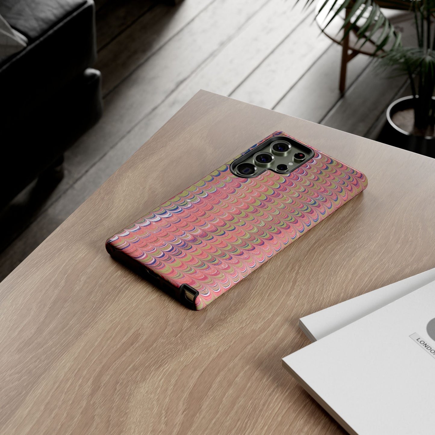 Pink Pastels Feather Marbled Vintage Design iPhone 16 + Samsung + Apple + Google - 2 finishes