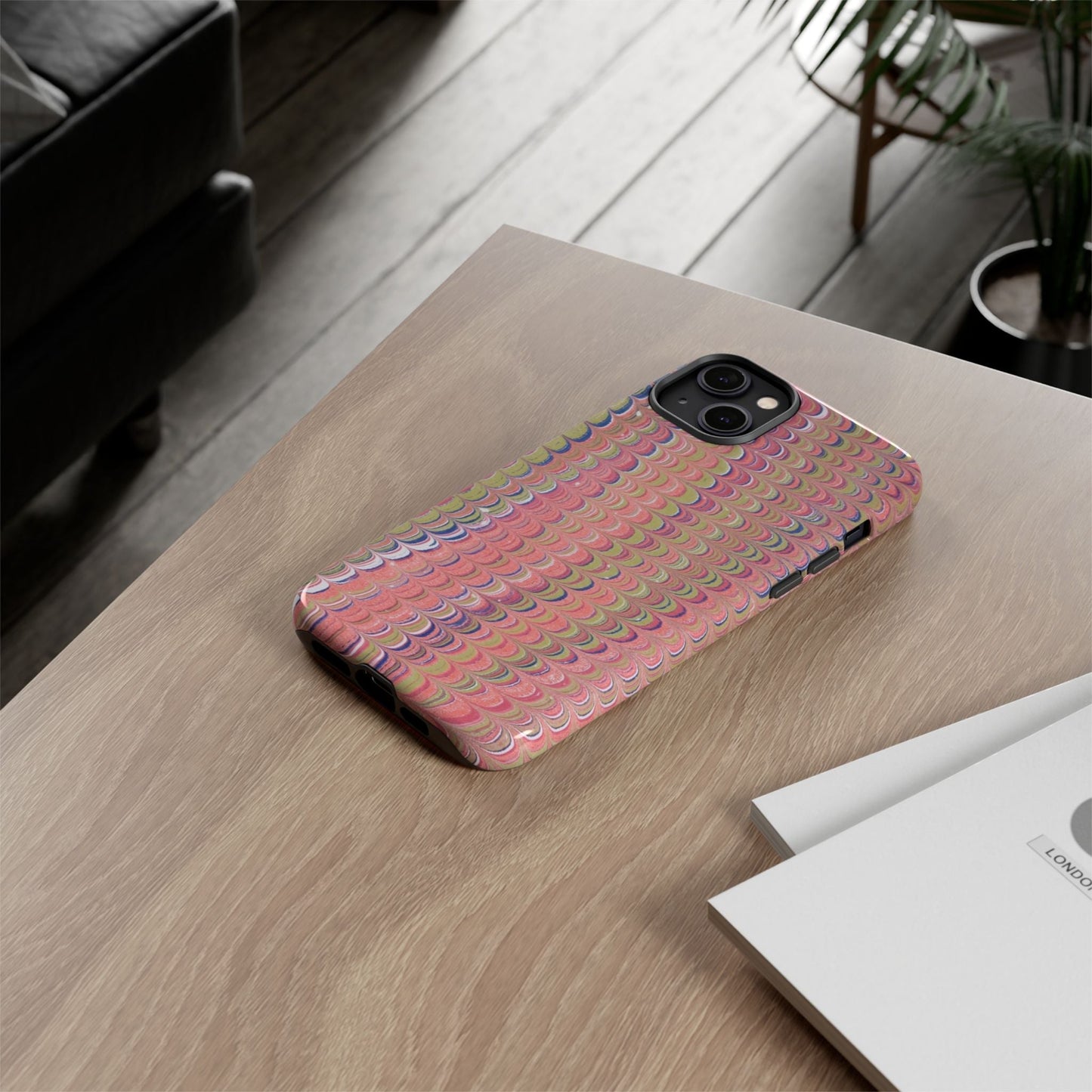 Pink Pastels Feather Marbled Vintage Design iPhone 16 + Samsung + Apple + Google - 2 finishes
