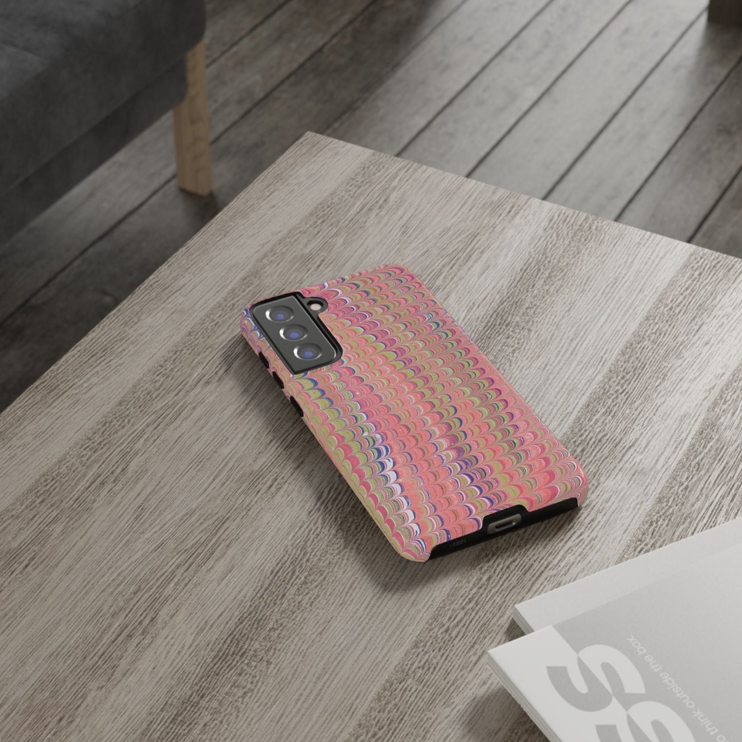 Pink Pastels Feather Marbled Vintage Design iPhone 16 + Samsung + Apple + Google - 2 finishes